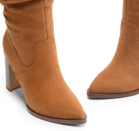 DREAM PAIRS Women's Knee High Boots Pointed Toe Chunky Block Heel Suede Boots Comfortable for Women with Side Zipper Pull on Fashion Slouchy Boots in Saudi Arabia