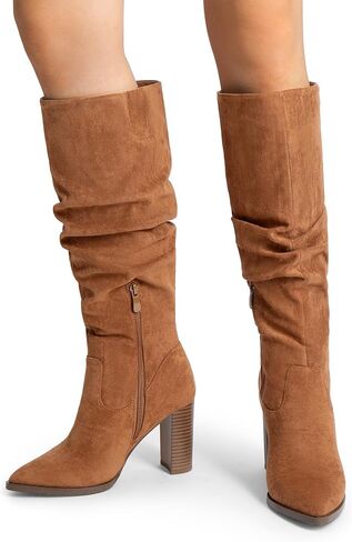 DREAM PAIRS Women's Knee High Boots Pointed Toe Chunky Block Heel Suede Boots Comfortable for Women with Side Zipper Pull on Fashion Slouchy Boots in Saudi Arabia