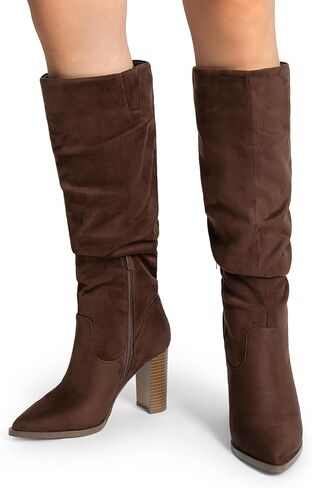 DREAM PAIRS Women's Knee High Boots Pointed Toe Chunky Block Heel Suede Boots Comfortable for Women with Side Zipper Pull on Fashion Slouchy Boots in Saudi Arabia