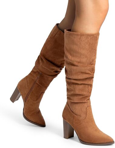 DREAM PAIRS Women's Knee High Boots Pointed Toe Chunky Block Heel Suede Boots Comfortable for Women with Side Zipper Pull on Fashion Slouchy Boots in Saudi Arabia