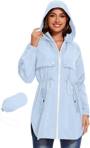 Avoogue Women Waterproof Hiking Raincoat Outdoor Lined Rain Jacket Lightweight Hooded Jackets Trench Coats in Saudi Arabia