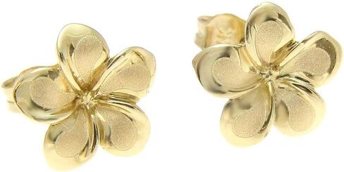 14K solid yellow gold Hawaiian 9mm plumeria flower stud earrings in Saudi Arabia
