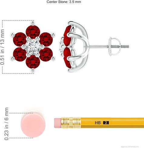 ANGARA Lab Grown Six Petal Ruby and Lab Diamond Flower Stud Earrings in 14K Solid Gold/Platinum | Birthday, Engagement, Anniversary, Wedding Jewelry Gift for Women in Saudi Arabia