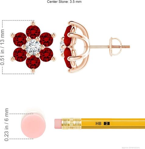 ANGARA Lab Grown Six Petal Ruby and Lab Diamond Flower Stud Earrings in 14K Solid Gold/Platinum | Birthday, Engagement, Anniversary, Wedding Jewelry Gift for Women in Saudi Arabia