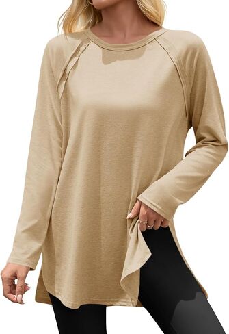 جرس Cicy Womens Long Sleeve Tunic Tups Side Side Crew Neck Eversize Terts Fall Fall Dis Croos in Saudi Arabia