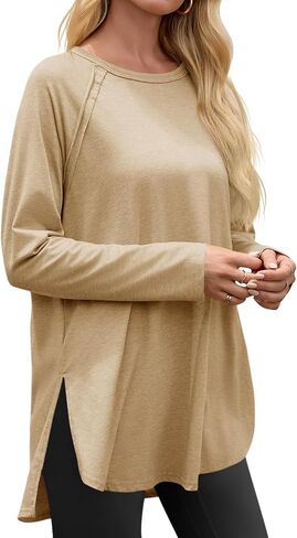 جرس Cicy Womens Long Sleeve Tunic Tups Side Side Crew Neck Eversize Terts Fall Fall Dis Croos in Saudi Arabia