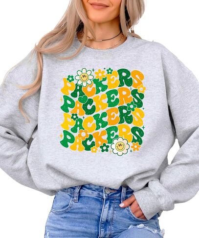 Olive Loves Apple Groovy Floral Packers Sweatshirt Cute Girly Green and Yellow Team Pride Pullover in Saudi Arabia