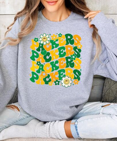 Olive Loves Apple Groovy Floral Packers Sweatshirt Cute Girly Green and Yellow Team Pride Pullover in Saudi Arabia