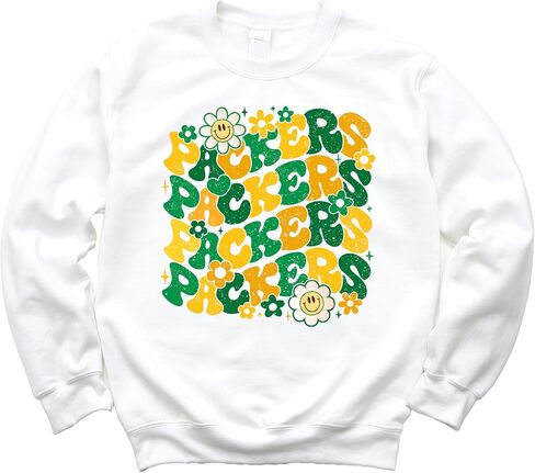 Olive Loves Apple Groovy Floral Packers Sweatshirt Cute Girly Green and Yellow Team Pride Pullover in Saudi Arabia