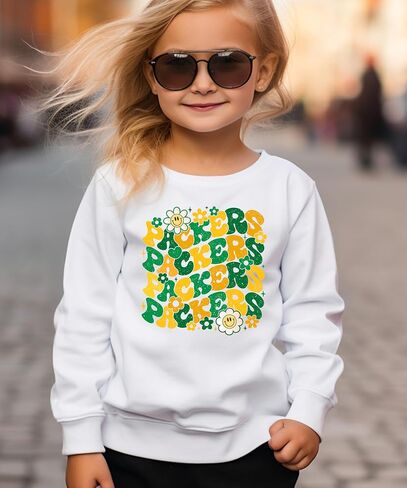 Olive Loves Apple Groovy Floral Packers Sweatshirt Cute Girly Green and Yellow Team Pride Pullover in Saudi Arabia
