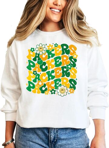 Olive Loves Apple Groovy Floral Packers Sweatshirt Cute Girly Green and Yellow Team Pride Pullover in Saudi Arabia
