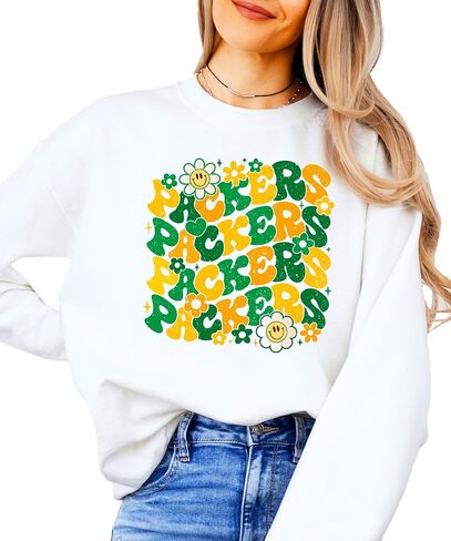 Olive Loves Apple Groovy Floral Packers Sweatshirt Cute Girly Green and Yellow Team Pride Pullover in Saudi Arabia