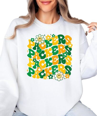 Olive Loves Apple Groovy Floral Packers Sweatshirt Cute Girly Green and Yellow Team Pride Pullover in Saudi Arabia