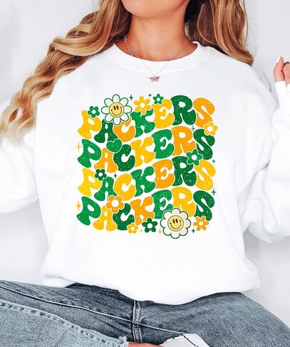 Olive Loves Apple Groovy Floral Packers Sweatshirt Cute Girly Green and Yellow Team Pride Pullover in Saudi Arabia