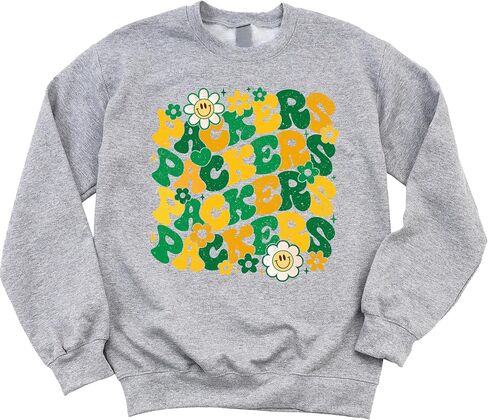 Olive Loves Apple Groovy Floral Packers Sweatshirt Cute Girly Green and Yellow Team Pride Pullover in Saudi Arabia