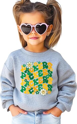 Olive Loves Apple Groovy Floral Packers Sweatshirt Cute Girly Green and Yellow Team Pride Pullover in Saudi Arabia