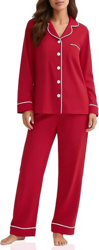RONGTAI Womens Pajama Sets Cotton Comfy Cool Feeling Pajama Set Long Sleeve Sleepwear 2 Pcs Pjs Nightwear S-XXL in Saudi Arabia