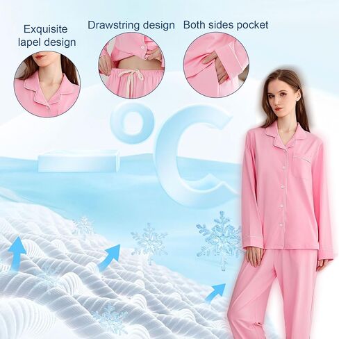 RONGTAI Womens Pajama Sets Cotton Comfy Cool Feeling Pajama Set Long Sleeve Sleepwear 2 Pcs Pjs Nightwear S-XXL in Saudi Arabia
