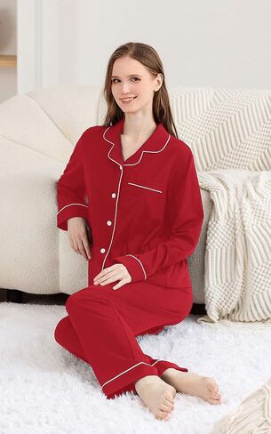 RONGTAI Womens Pajama Sets Cotton Comfy Cool Feeling Pajama Set Long Sleeve Sleepwear 2 Pcs Pjs Nightwear S-XXL in Saudi Arabia