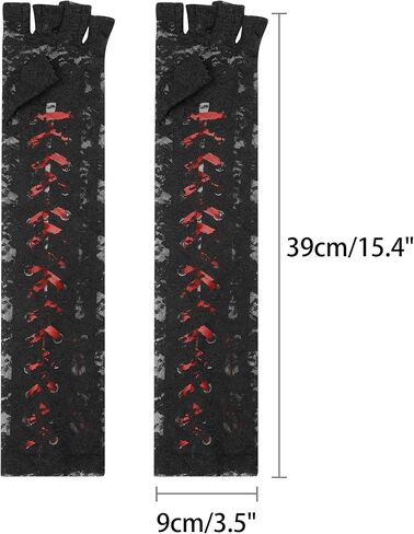 Women's Lace Up Half Finger Gloves Lace Elbow Length Arm Warmers in Kuwait