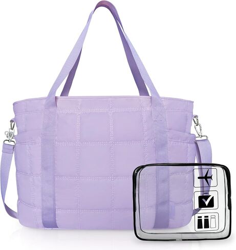 Tote Bag for Women, Puffy Bag with Zipper, Quilted Shoulder Bag with Compartments for Travel and Gym in Kuwait