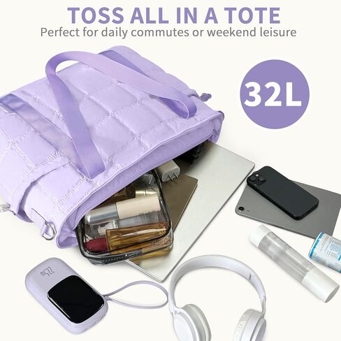 Tote Bag for Women, Puffy Bag with Zipper, Quilted Shoulder Bag with Compartments for Travel and Gym in Kuwait
