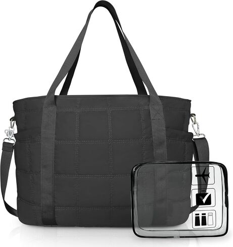Tote Bag for Women, Puffy Bag with Zipper, Quilted Shoulder Bag with Compartments for Travel and Gym in Kuwait