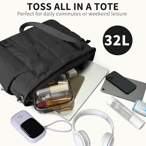 Tote Bag for Women, Puffy Bag with Zipper, Quilted Shoulder Bag with Compartments for Travel and Gym in Kuwait