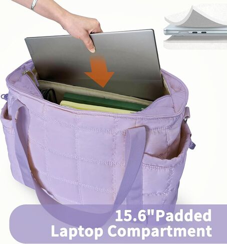 Tote Bag for Women, Puffy Bag with Zipper, Quilted Shoulder Bag with Compartments for Travel and Gym in Kuwait