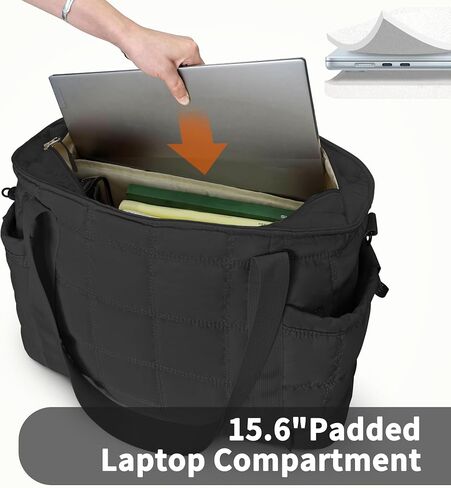 Tote Bag for Women, Puffy Bag with Zipper, Quilted Shoulder Bag with Compartments for Travel and Gym in Kuwait