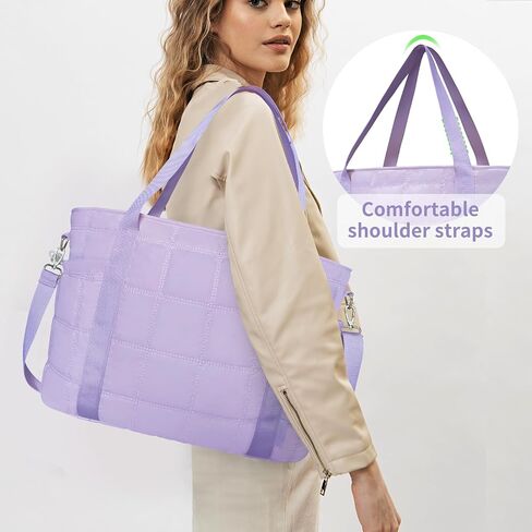 Tote Bag for Women, Puffy Bag with Zipper, Quilted Shoulder Bag with Compartments for Travel and Gym in Kuwait