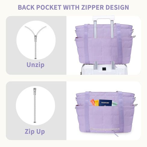Tote Bag for Women, Puffy Bag with Zipper, Quilted Shoulder Bag with Compartments for Travel and Gym in Kuwait