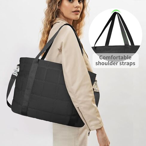 Tote Bag for Women, Puffy Bag with Zipper, Quilted Shoulder Bag with Compartments for Travel and Gym in Kuwait