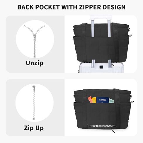 Tote Bag for Women, Puffy Bag with Zipper, Quilted Shoulder Bag with Compartments for Travel and Gym in Kuwait