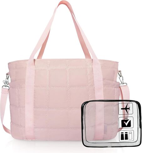 Tote Bag for Women, Puffy Bag with Zipper, Quilted Shoulder Bag with Compartments for Travel and Gym in Kuwait