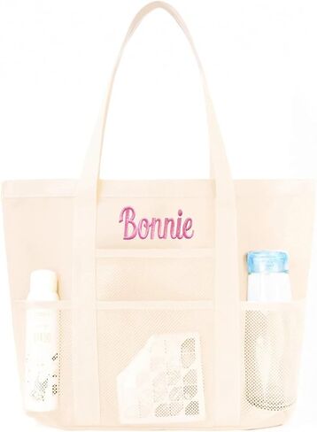 Personalized Beach Tote Bag for Women Custom Embroidered Name Large Mesh Sandproof Swim Bag, Foldable Travel Tote in Kuwait