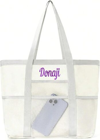 Personalized Beach Tote Bag for Women Custom Embroidered Name Large Mesh Sandproof Swim Bag, Foldable Travel Tote in Kuwait