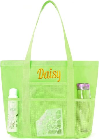 Personalized Beach Tote Bag for Women Custom Embroidered Name Large Mesh Sandproof Swim Bag, Foldable Travel Tote in Kuwait