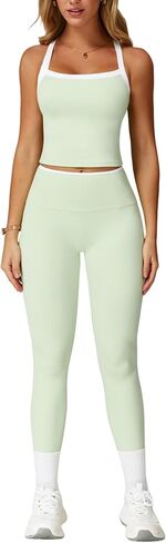 Womens Workout Sets Two Piece Cross Back Tank Top Matching High Waist Leggings Sets Gym Outfits Work Out Clothes in Saudi Arabia