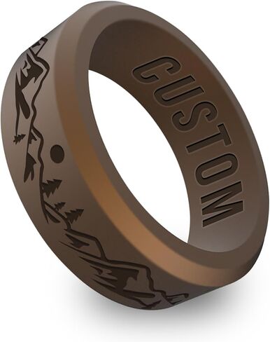 Personalized Mountain II Beveled Silicone Ring, Engraved for Men Women, Gift for Mountain Climbers, Nature Lover in Kuwait