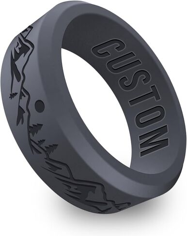 Personalized Mountain II Beveled Silicone Ring, Engraved for Men Women, Gift for Mountain Climbers, Nature Lover in Kuwait