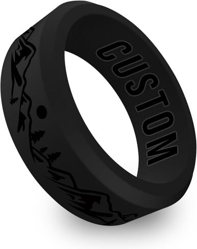 Personalized Mountain II Beveled Silicone Ring, Engraved for Men Women, Gift for Mountain Climbers, Nature Lover in Kuwait