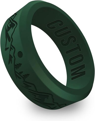 Personalized Mountain II Beveled Silicone Ring, Engraved for Men Women, Gift for Mountain Climbers, Nature Lover in Kuwait