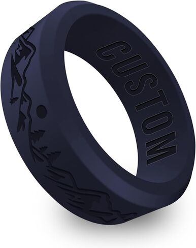 Personalized Mountain II Beveled Silicone Ring, Engraved for Men Women, Gift for Mountain Climbers, Nature Lover in Kuwait