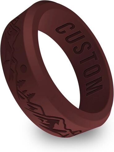 Personalized Mountain II Beveled Silicone Ring, Engraved for Men Women, Gift for Mountain Climbers, Nature Lover in Kuwait