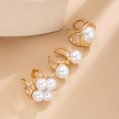 Vintage Statement Ring Set Gold-Tone Chunky Knuckle Rings with Baroque Pearl Butterfly and Flower Design Open Band Stackable Mid Rings for Women in Kuwait