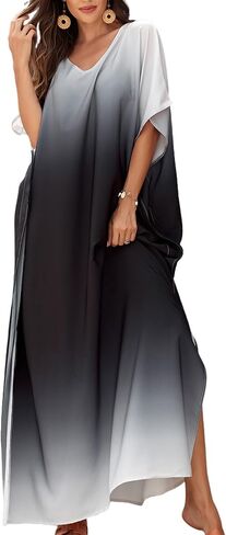 Women Kaftan Dress Coverups Swimwear Plus Size Floral Holiday Casual Dress Loose Fit One Size in Saudi Arabia