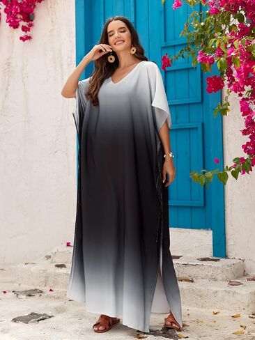 Women Kaftan Dress Coverups Swimwear Plus Size Floral Holiday Casual Dress Loose Fit One Size in Saudi Arabia