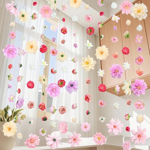 K KUMEED 6 PCS Artificial Rose Flowers Hanging Decorations,13 FT Dangling Fake Rose with Hooks Spring Party Decorations for Wedding Party Background Birthday Baby Shower Home Flower Garden Themed in Kuwait