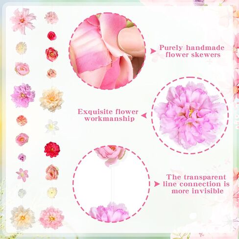 K KUMEED 6 PCS Artificial Rose Flowers Hanging Decorations,13 FT Dangling Fake Rose with Hooks Spring Party Decorations for Wedding Party Background Birthday Baby Shower Home Flower Garden Themed in Kuwait